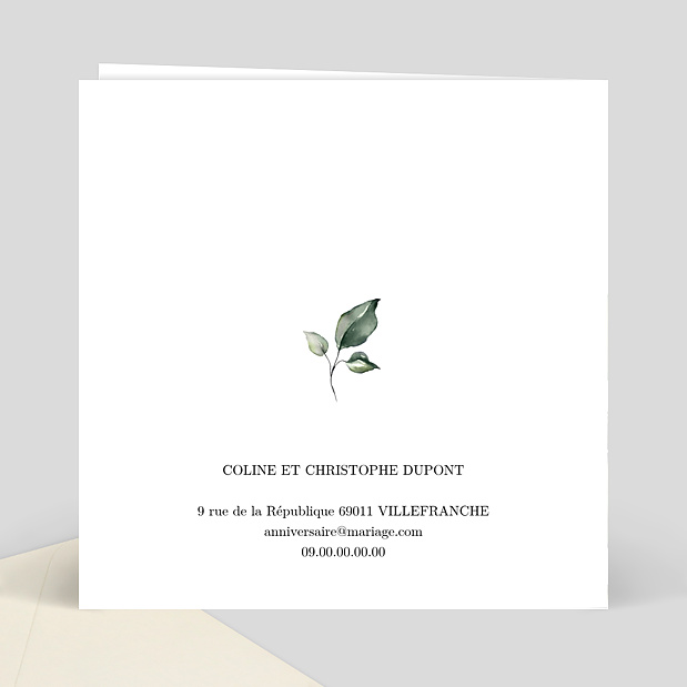 Carte Invitation Anniversaire de Mariage Dorure Eucalyptus Verso
