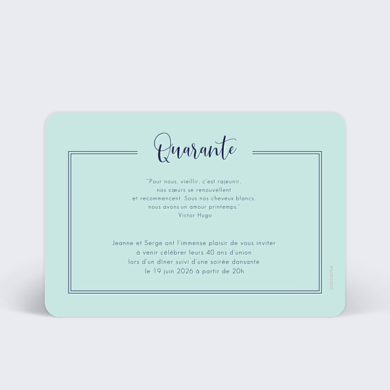 Invitation anniversaire de mariage Milestone Quarante