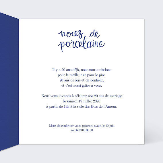 Invitation anniversaire de mariage Typo Porcelaine