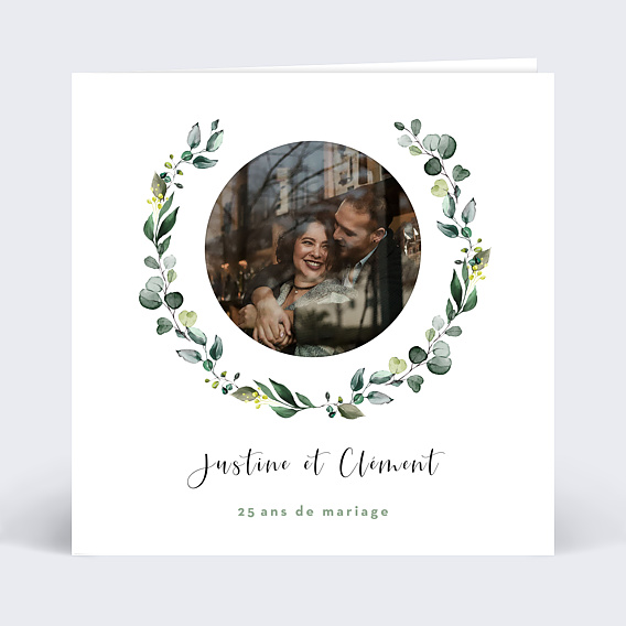 Invitation anniversaire mariage Découpe Eucalyptus Couronne