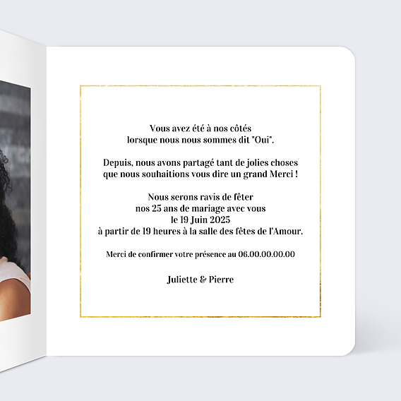 Invitation anniversaire mariage Feuilles Intérieur Droit