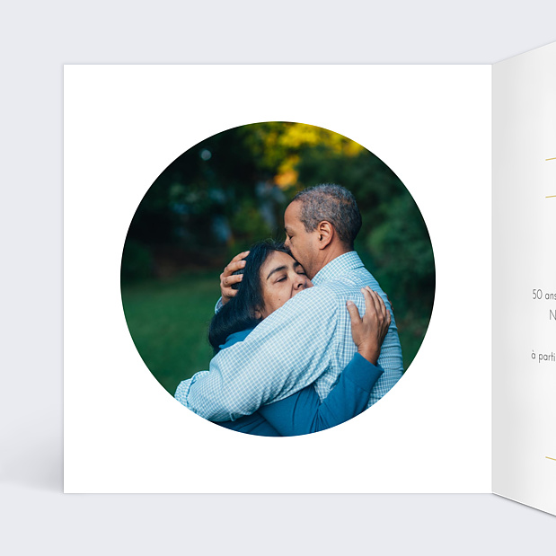 Invitation Anniversaire de Mariage Dorure Couronne Photo Intérieur Gauche