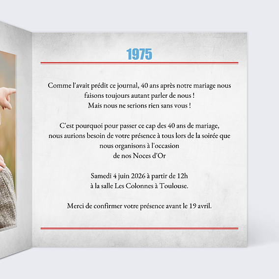 Invitation anniversaire de mariage Rétrospective Journal