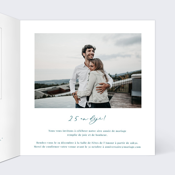 Invitation anniversaire mariage Découpe Fleurs de Coton Intérieur Droit