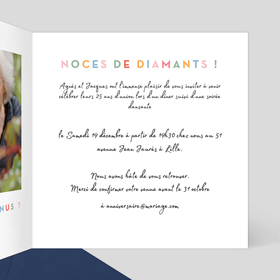 Invitation anniversaire mariage Devinette Colorée Intérieur Droit