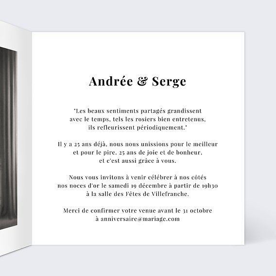 Invitation anniversaire mariage Dorure Pois Graphiques Intérieur Droit