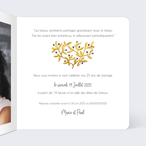 Invitation anniversaire mariage Oliviers Ocre Intérieur Droit