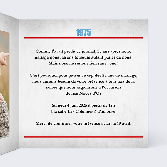 Invitation anniversaire mariage Rétrospective Journal Intérieur Droit