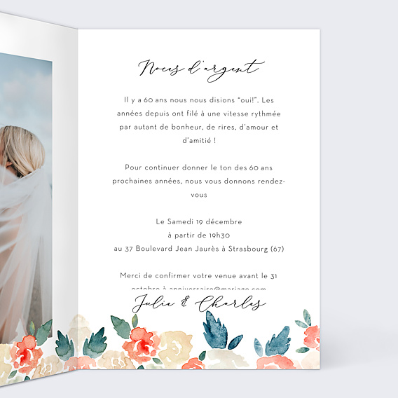 Invitation anniversaire de mariage Envolée Florale