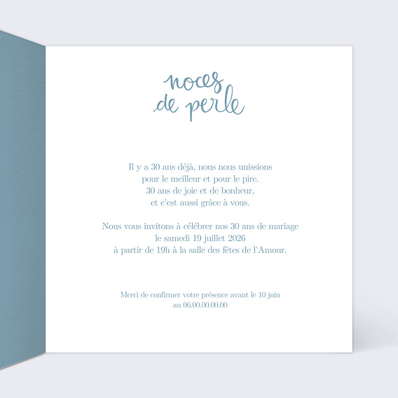 Invitation anniversaire de mariage Typo Perle