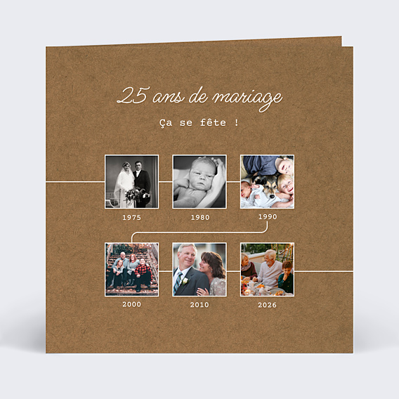 Invitation anniversaire de mariage Timeline Kraft