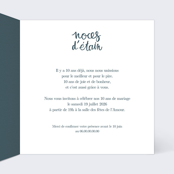 Invitation anniversaire de mariage Typo Étain