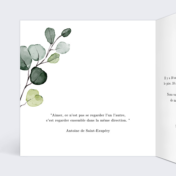 Invitation anniversaire de mariage Dorure Eucalyptus