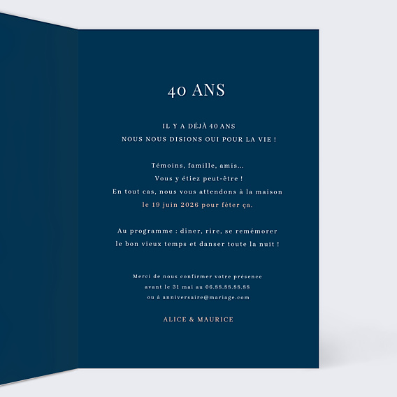 Invitation anniversaire de mariage Caractère
