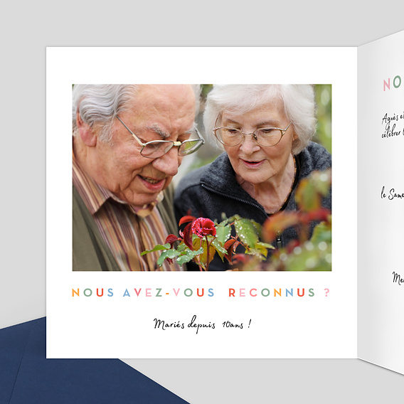 Invitation anniversaire mariage Devinette Colorée Intérieur Gauche