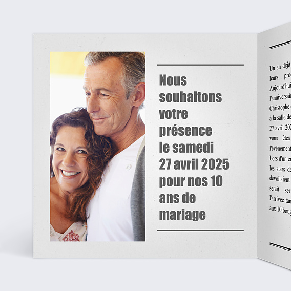 Invitation anniversaire mariage Journal Intérieur Gauche