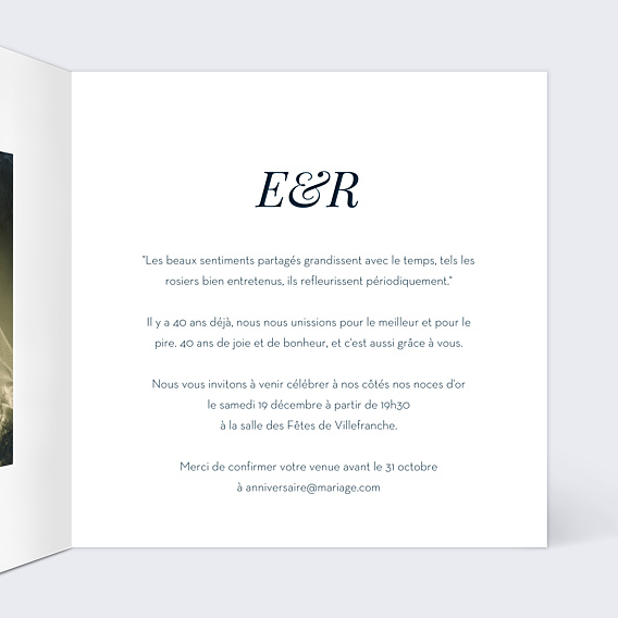 Invitation anniversaire de mariage Dorure Marianne