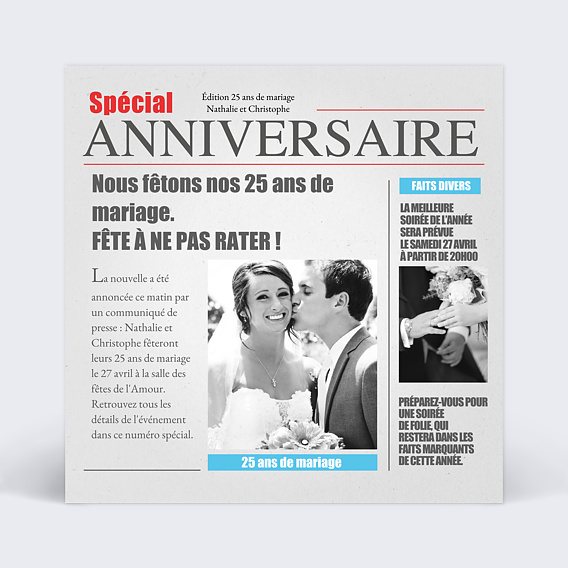 Invitation anniversaire mariage Journal