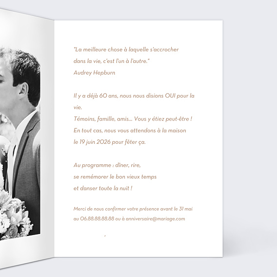 Invitation anniversaire de mariage Fleurs Ocre