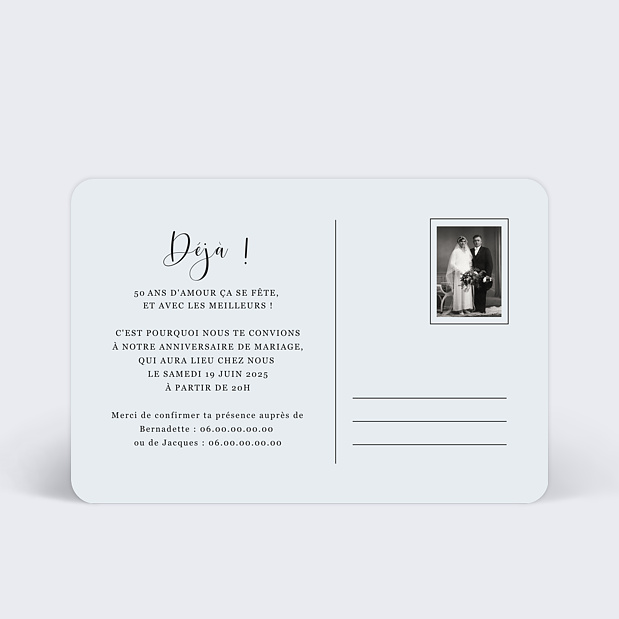 Anniversaire de Mariage Carte Postale Chic Verso