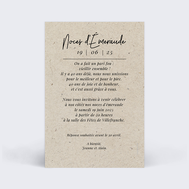 Anniversaire de Mariage Esprit Chiné Verso
