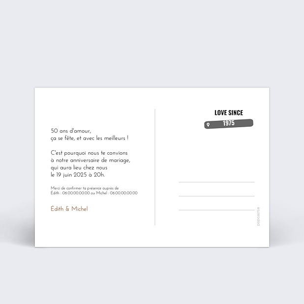 Carte Invitation Anniversaire de Mariage Étapes Importantes Verso