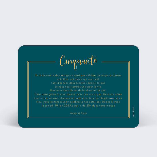 Carte Invitation Anniversaire de Mariage Milestone Cinquante Verso