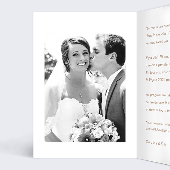 Invitation anniversaire mariage Fleurs Ocre Intérieur Gauche