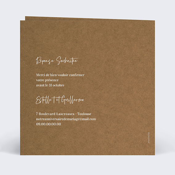 Invitation anniversaire mariage Bohème Verso