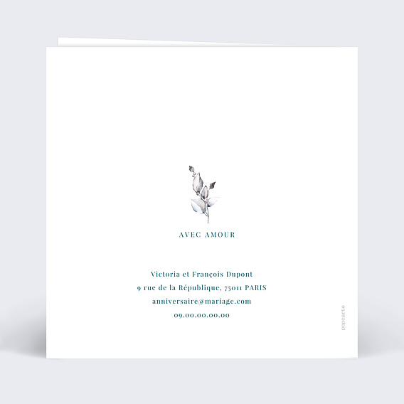 Invitation anniversaire mariage Découpe Fleurs de Coton Verso