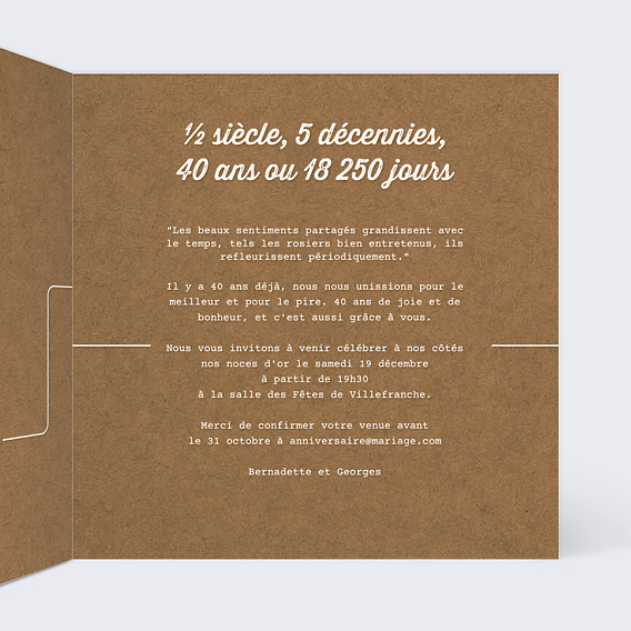 Invitation anniversaire de mariage Timeline Kraft