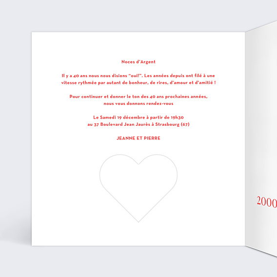 Invitation anniversaire de mariage Découpe Cœur
