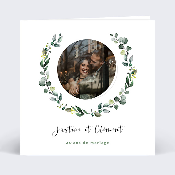 Invitation anniversaire mariage Découpe Eucalyptus Couronne