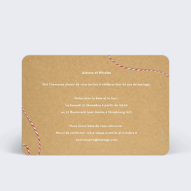 Carte d'Invitation Anniversaire de Mariage Boarding Pass Verso