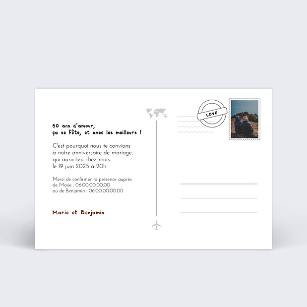 Carte Invitation Anniversaire de Mariage Jolies Étapes Verso