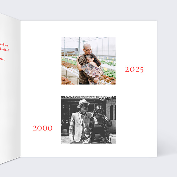 Invitation anniversaire mariage Découpe Cœur Intérieur Droit