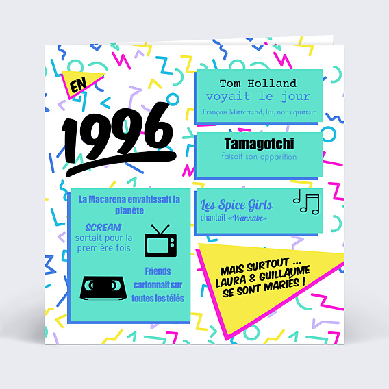 Invitation anniversaire mariage Années 90