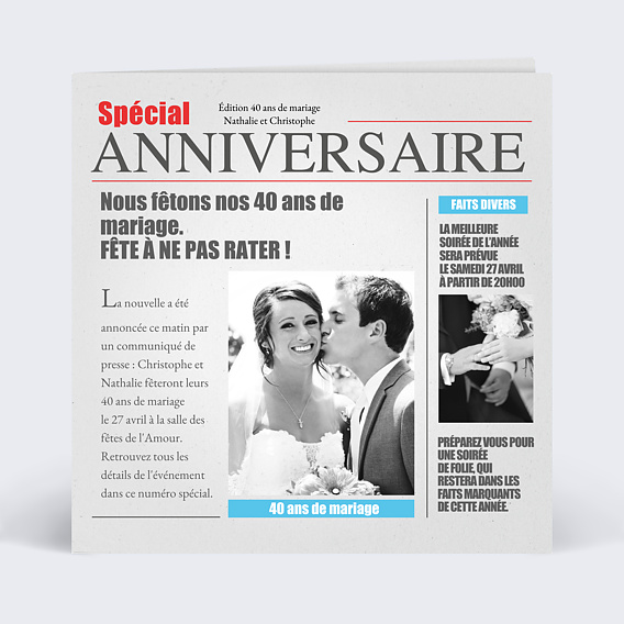 Invitation anniversaire mariage Journal