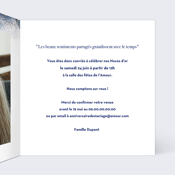 Invitation anniversaire mariage Poudre Ocre Intérieur Droit