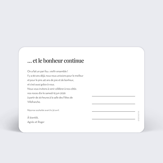 Invitation anniversaire de mariage Challenge Liste