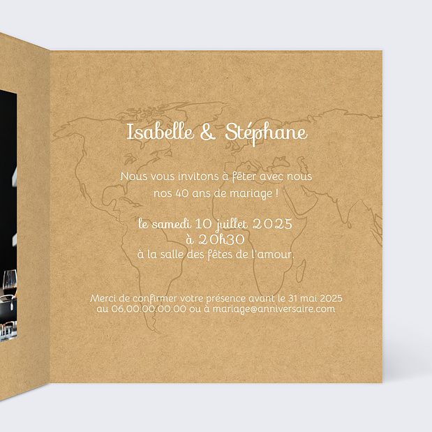 Carte d'Invitation Anniversaire de Mariage Ensemble en Vadrouille Intérieur Droit