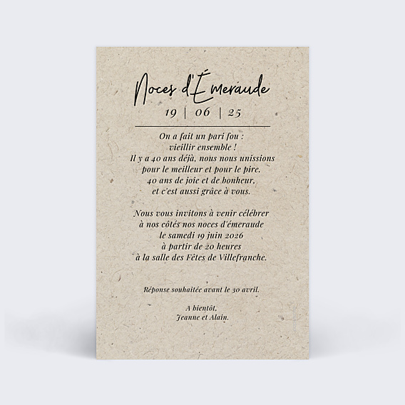 Invitation anniversaire de mariage Esprit Chiné