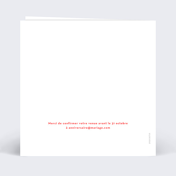 Invitation anniversaire mariage Découpe Cœur Verso