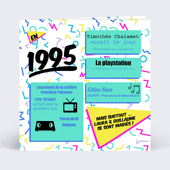 Invitation anniversaire mariage Années 90