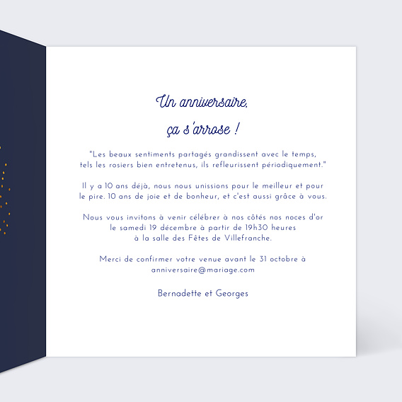 Invitation anniversaire mariage Bulles Ocre Intérieur Droit