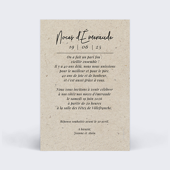 Invitation anniversaire de mariage Esprit Chiné
