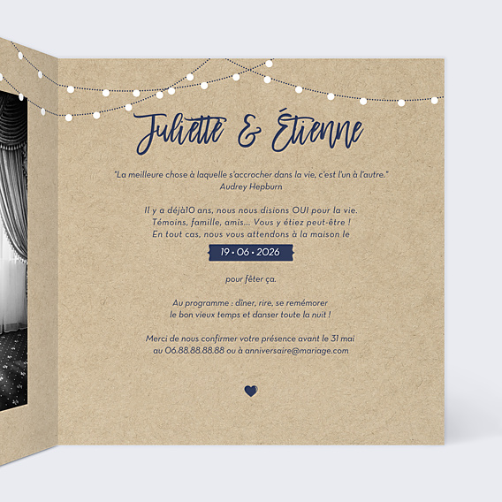 Invitation anniversaire de mariage Notre Histoire