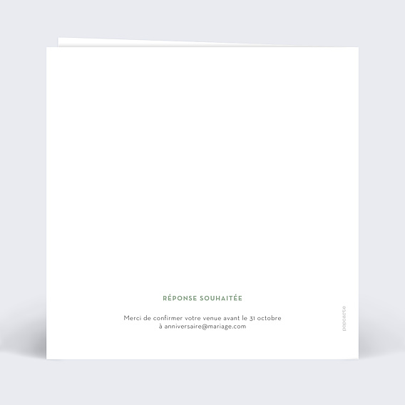 Invitation anniversaire mariage Découpe Eucalyptus Couronne Verso