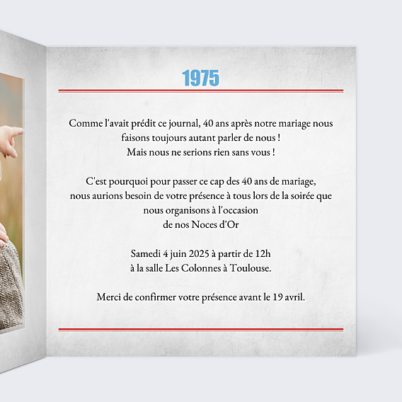 Invitation anniversaire mariage Rétrospective Journal Intérieur Droit