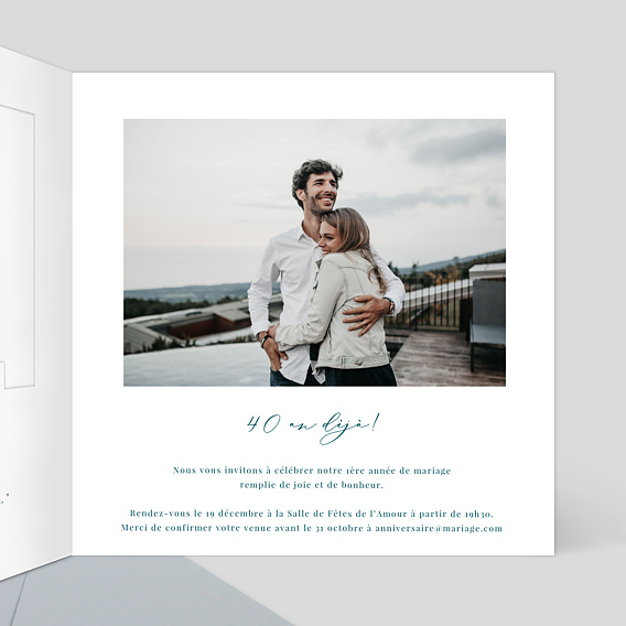 Invitation anniversaire mariage Découpe Fleurs de Coton Intérieur Droit